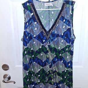 Avenue Blue and Green Patterned Blouse